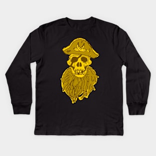 Golden and Bearded Pirate Monkey Skull Kids Long Sleeve T-Shirt